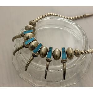 Vintage Navajo Sterling Turquoise Bear Claw/Bird Talon Bead Necklace 20.5”